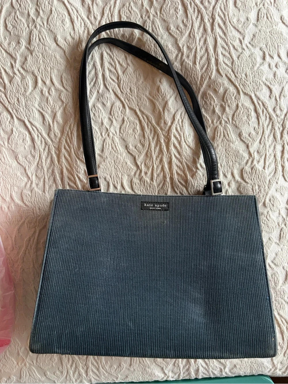 kate spade Blue Corduroy Shoulder Bag with Black Straps
